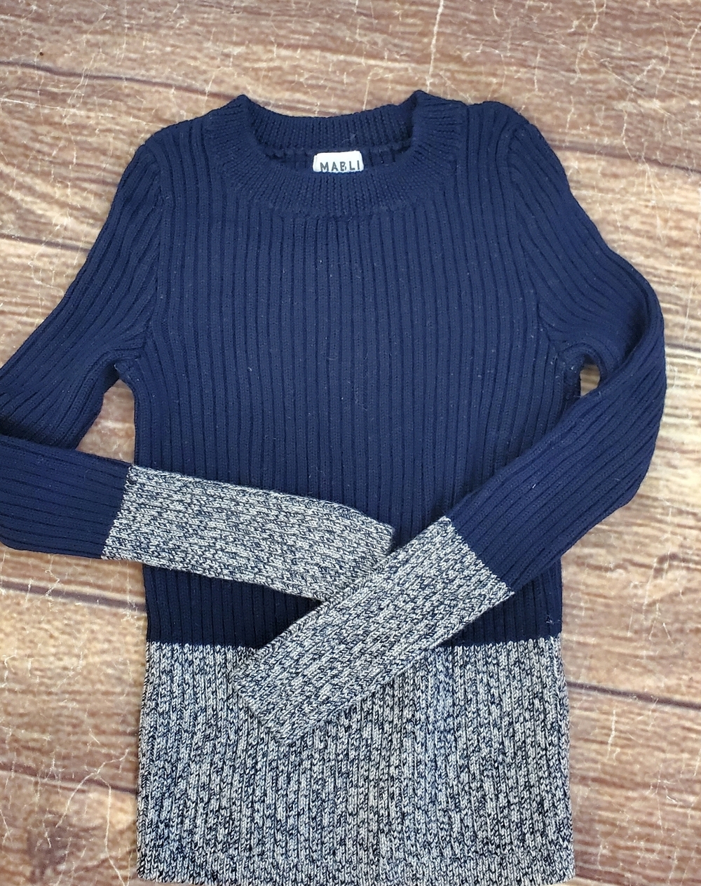 Mabli Navy & Gray Ribbed merino wool Sweater sz 6 or 8